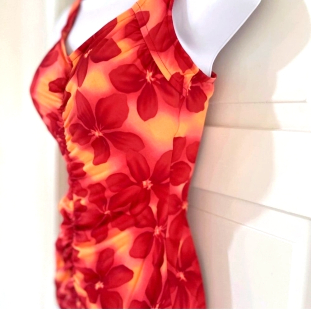 Le Cove One Piece Swimsuit 18 Full Coverage Women Red Orange Floral Bathing Suit - Picture 10 of 10